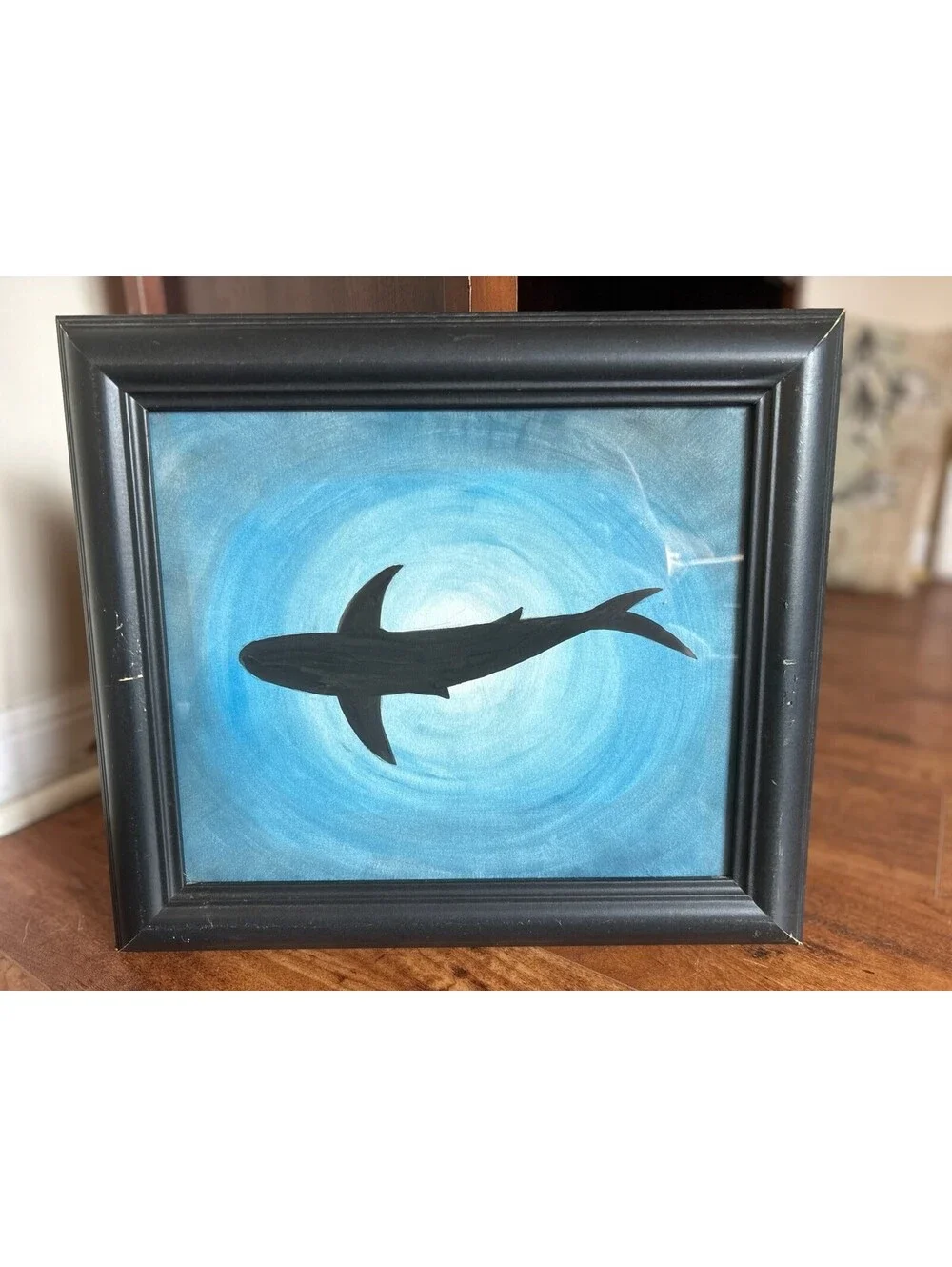 Framed Shark Silhouette Wall Art with Blue Gradient Background